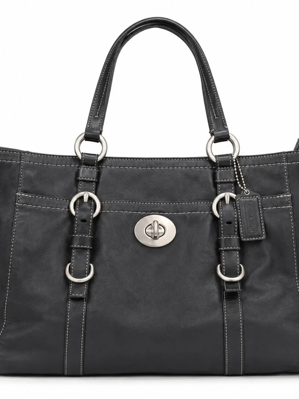 Coach Black Leather Bag with Silver Hardware